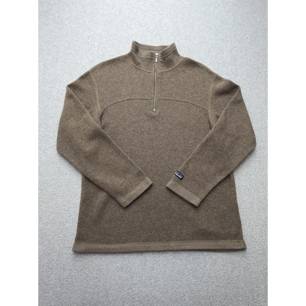 Patagonia Sweater Womens Medium Brown Wool Blend 1/4 Zip Mock Neck Pullover USA